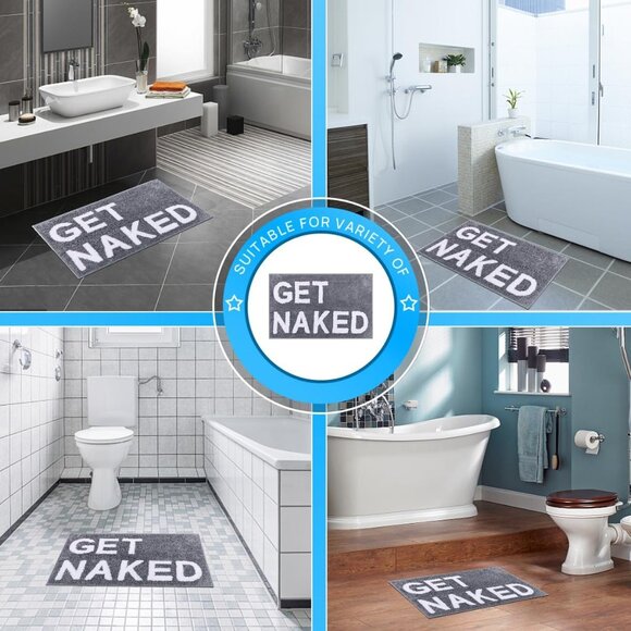 Get Naked Bath Mat - Gray Funny Mat - Bathroom decor - Picture 3 of 7